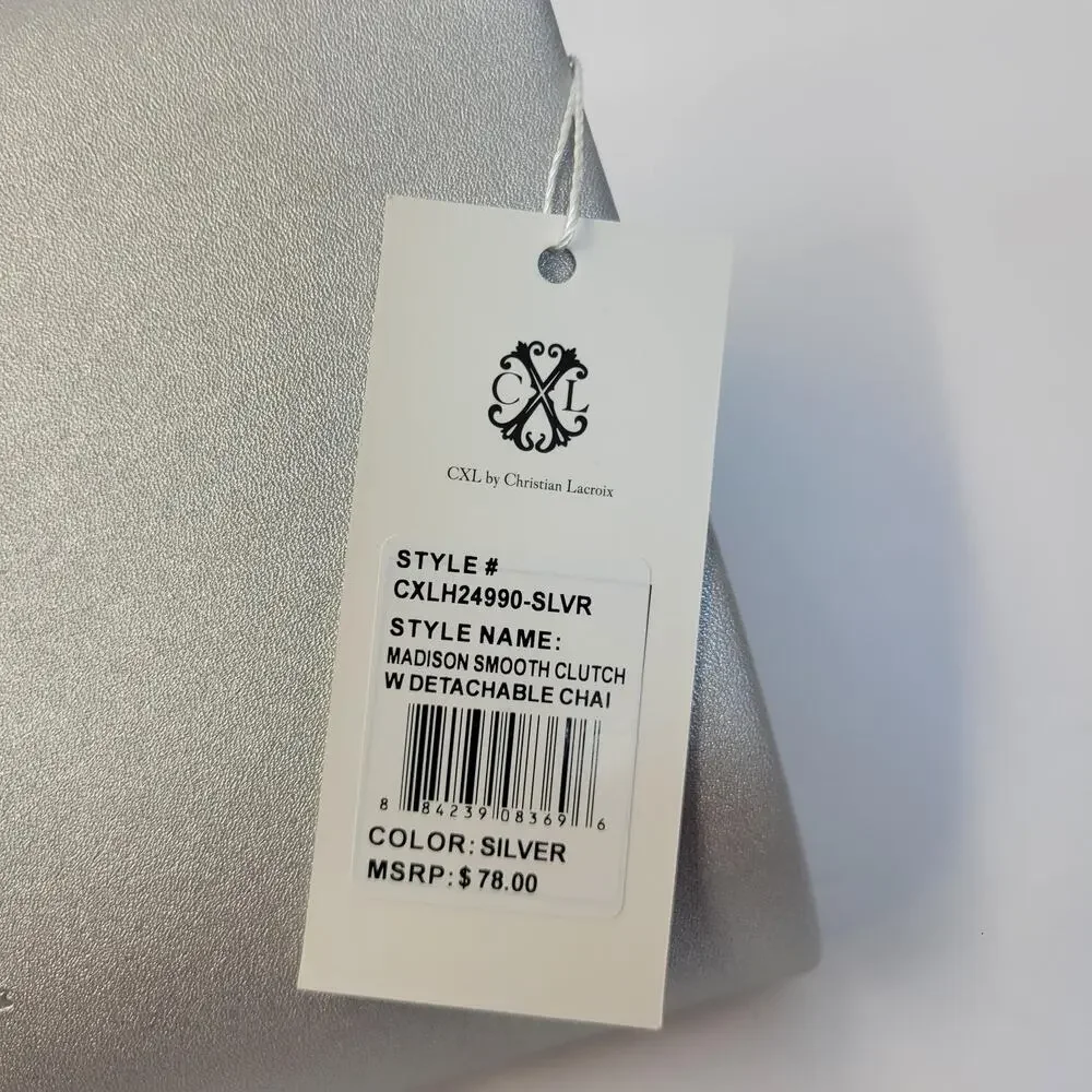 CXL By Christian Lacroix Clutch Bag Womens Small Silver Madison Smooth Purse New